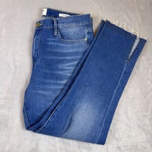 FRAME Denim Le High Straight Studded‎ Hem Jeans Womens Size 32 Raw Hem